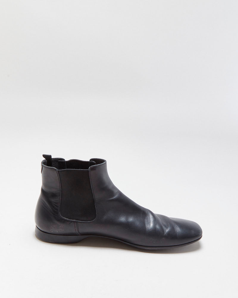 Vintage Y2K 00s Prada Black Leather Square Toe Chelsea Boots - UK9.5