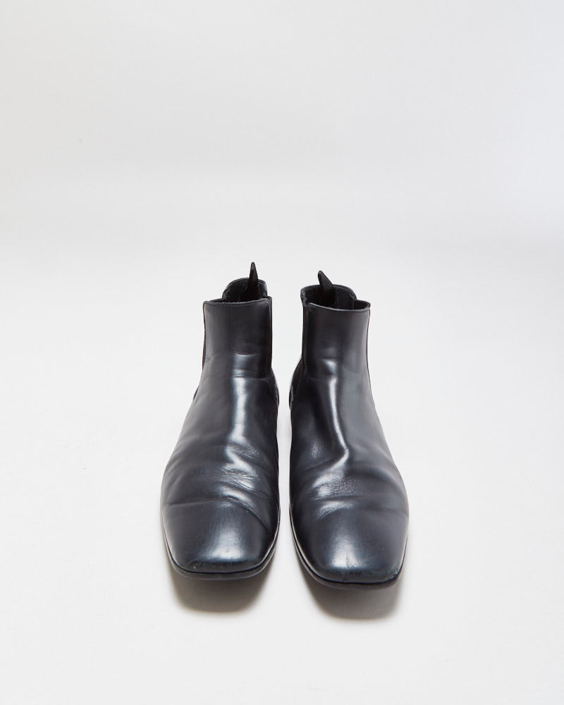 Vintage Y2K 00s Prada Black Leather Square Toe Chelsea Boots - UK9.5