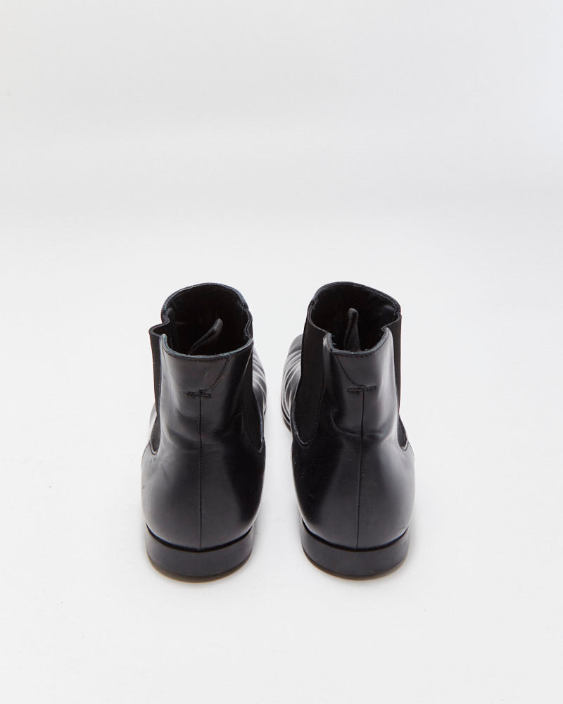 Vintage Y2K 00s Prada Black Leather Square Toe Chelsea Boots - UK9.5