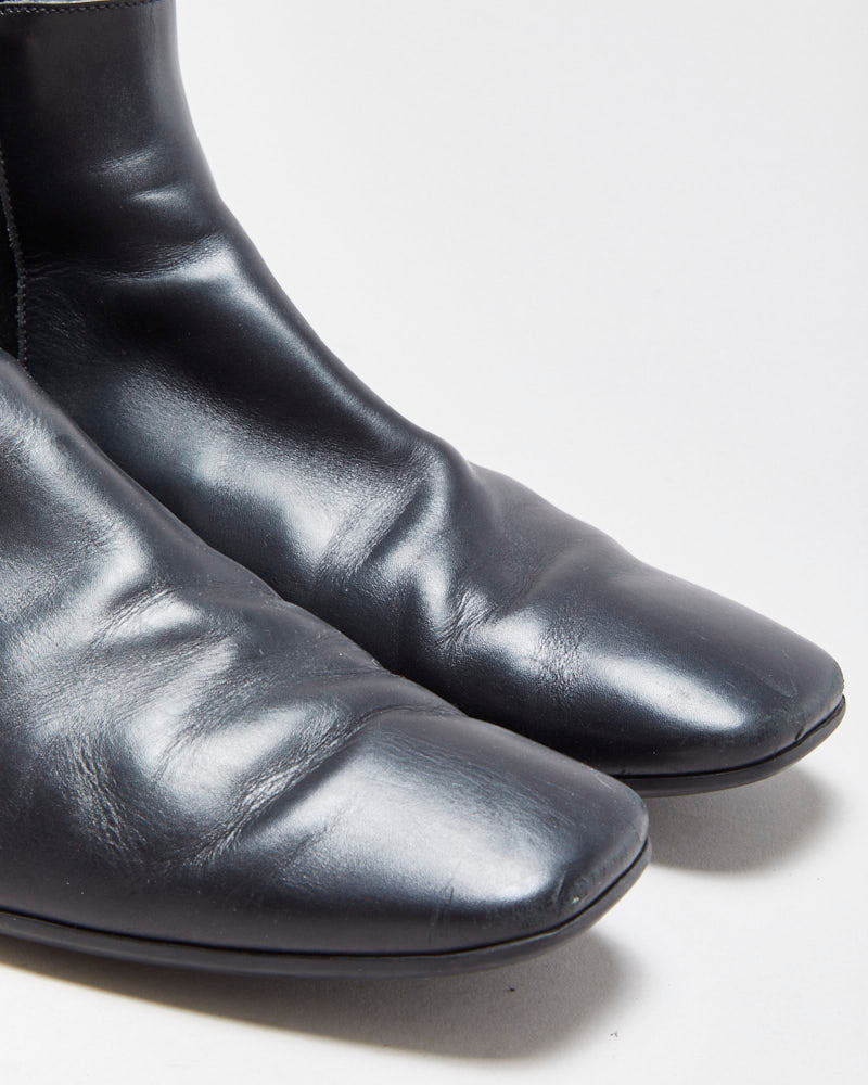 Vintage Y2K 00s Prada Black Leather Square Toe Chelsea Boots - UK9.5