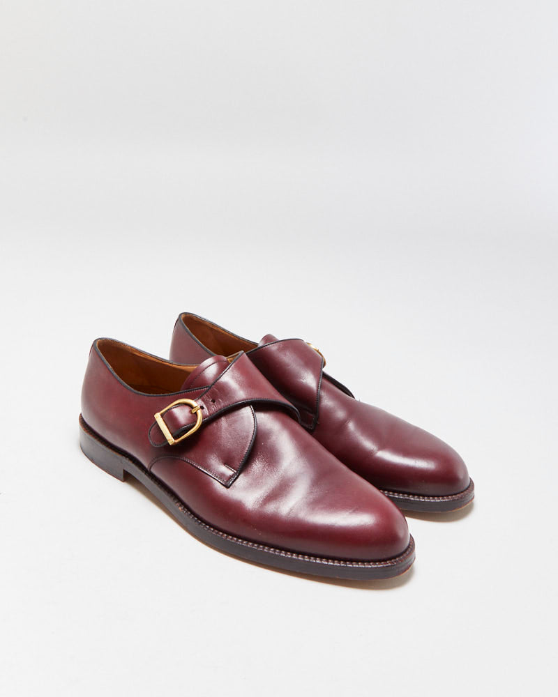 Vintage 1990s Bally Scribe Mahogany Red Leather Single Monk Strap Shoes - UK10
