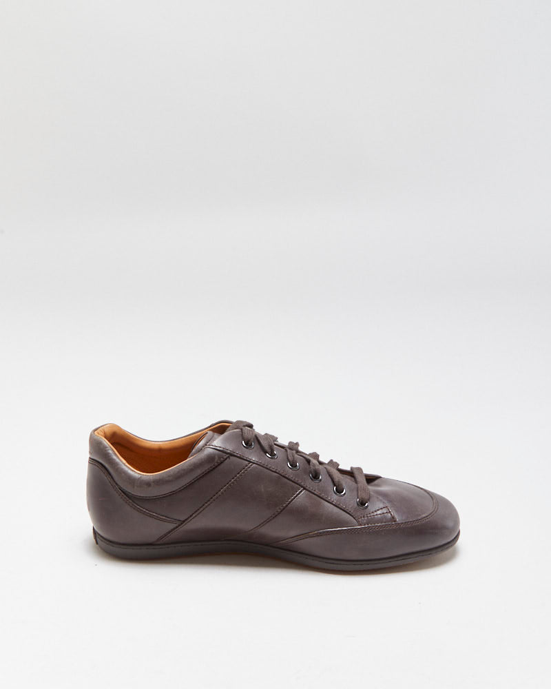 Bally Brown Leather Smart Low Top Trainers - UK8