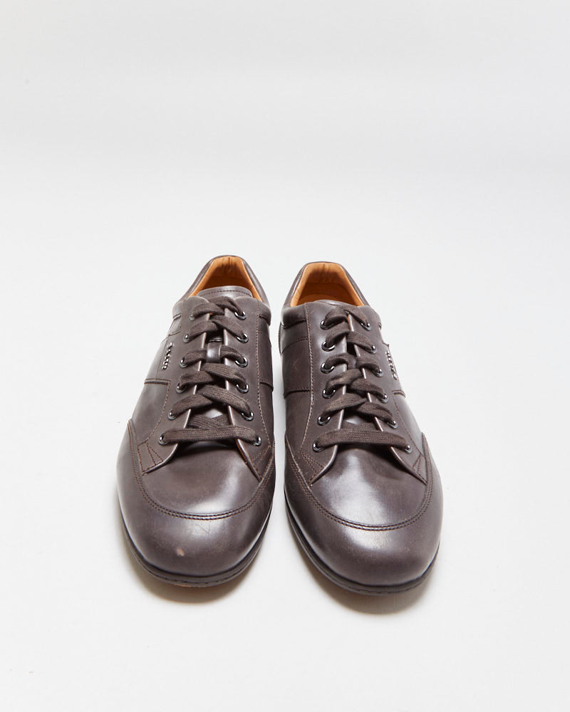 Bally Brown Leather Smart Low Top Trainers - UK8