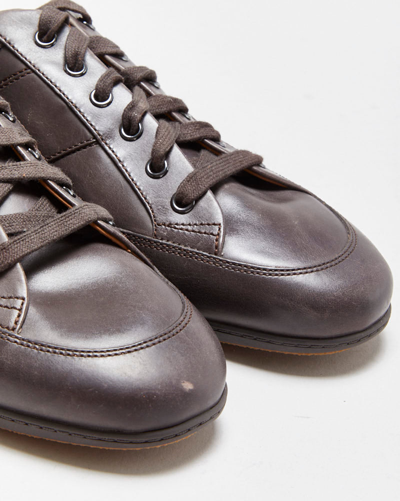 Bally Brown Leather Smart Low Top Trainers - UK8