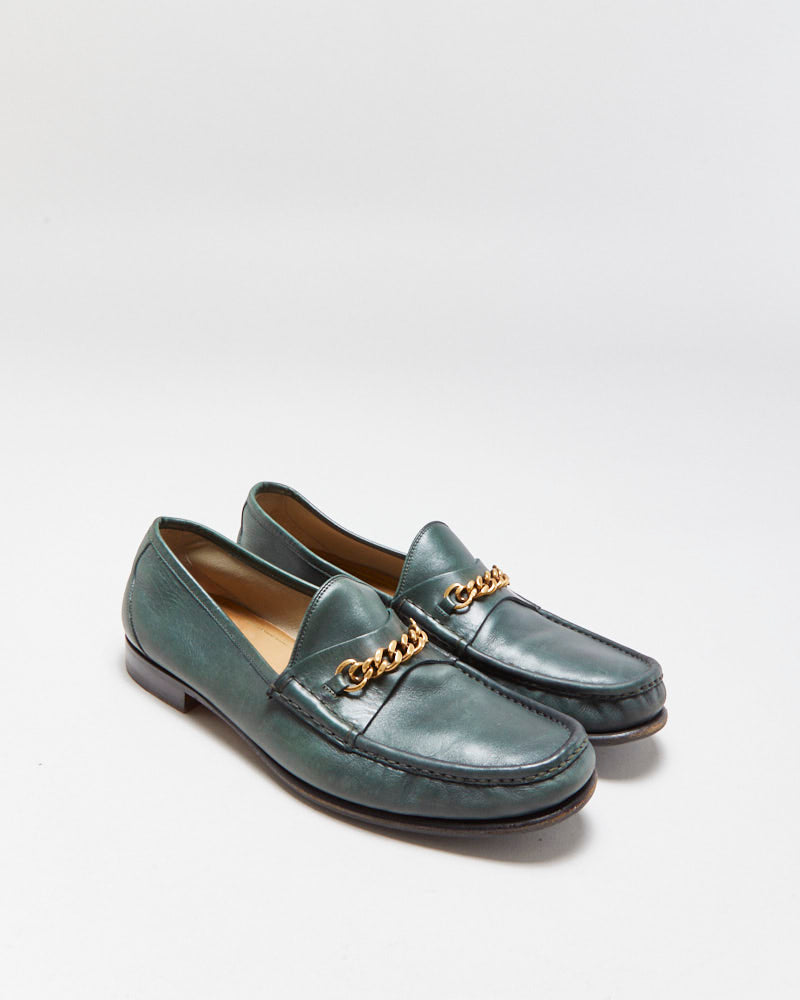 Vintage Tom Ford Emerald Leather Chain Link Loafers - UK8.5