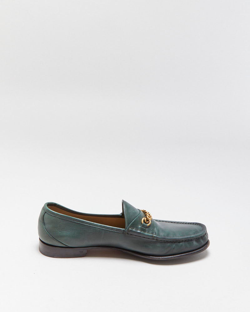Vintage Tom Ford Emerald Leather Chain Link Loafers - UK8.5