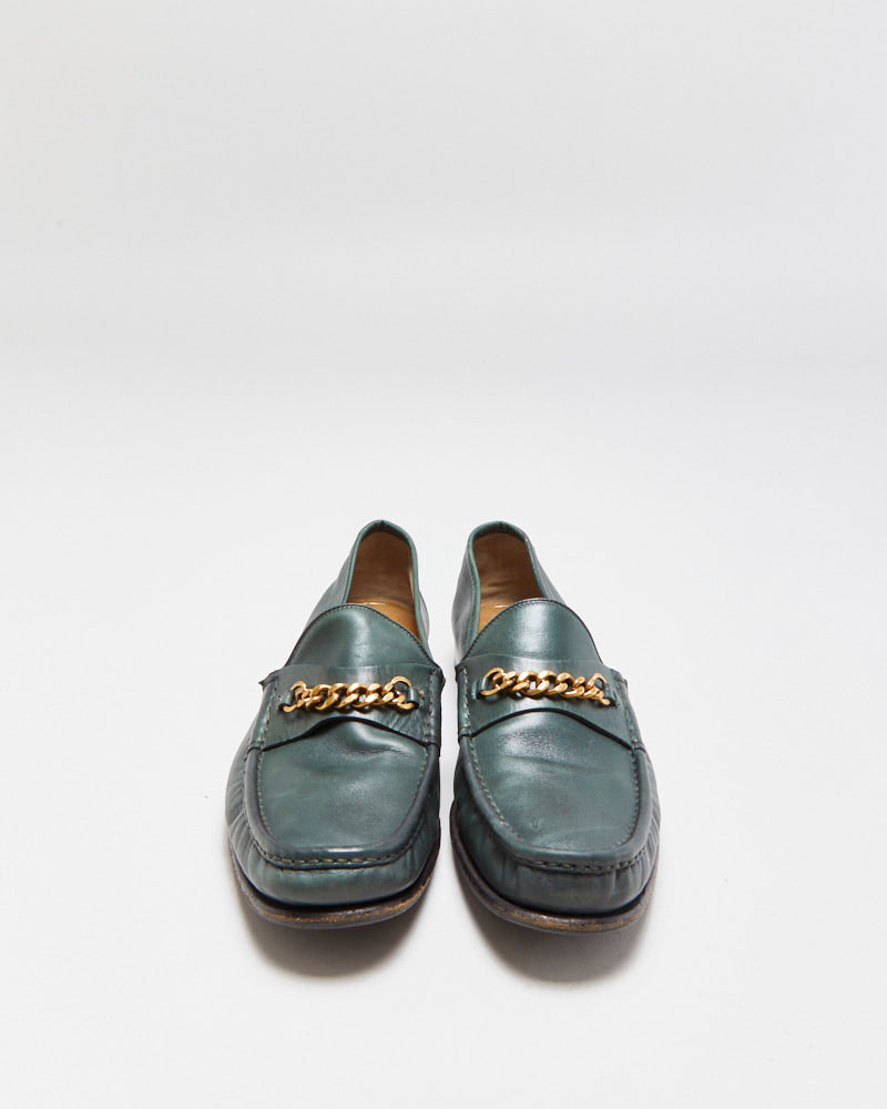 Vintage Tom Ford Emerald Leather Chain Link Loafers - UK8.5