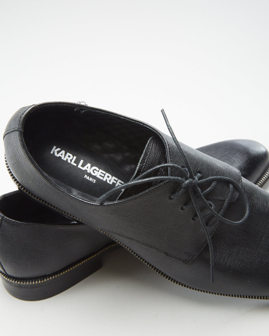 Karl Lagerfeld Black Leather Formal Shoes - Mens UK 10.5