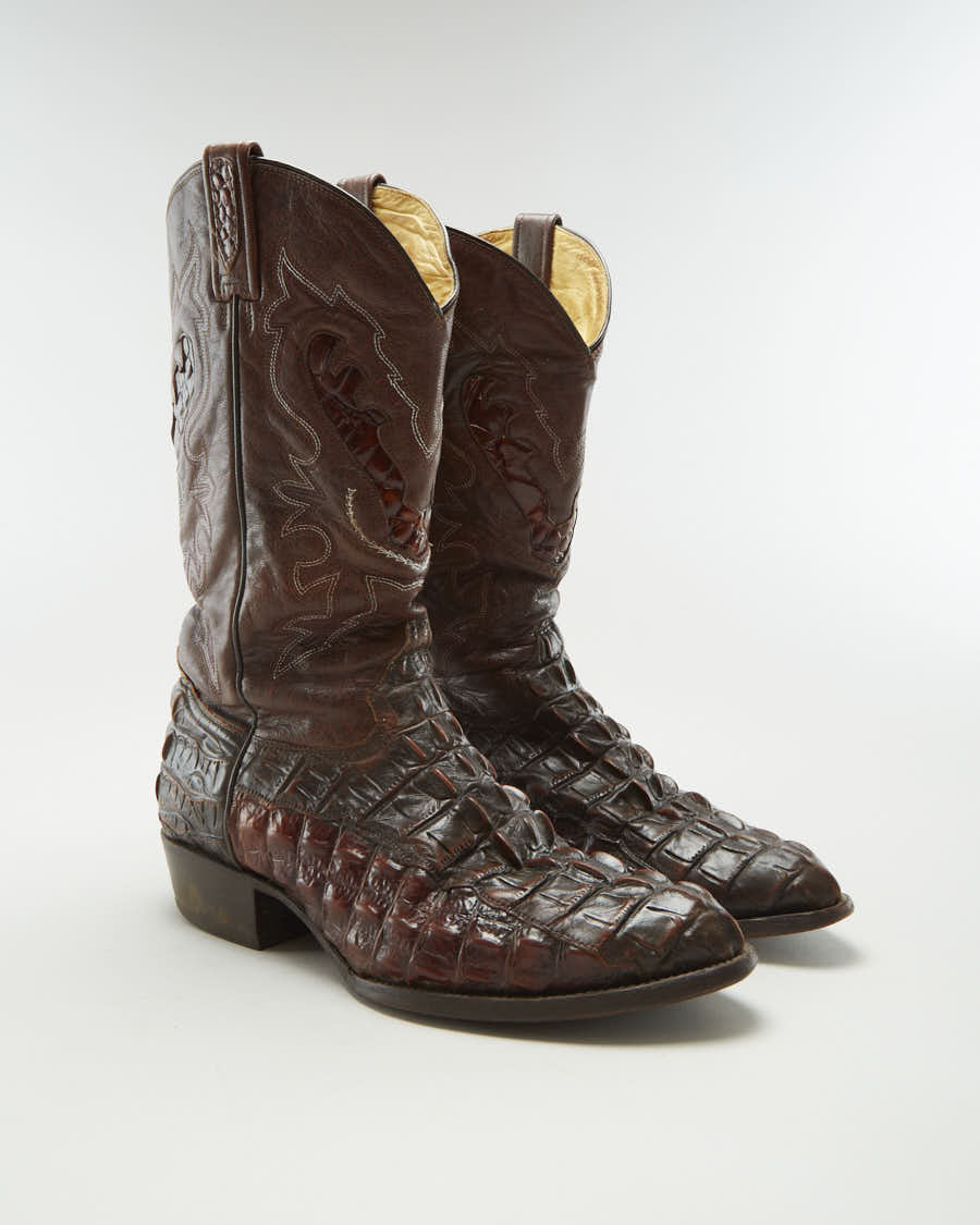 Vintage Rudel Brown Leather Alligator Western Boots - US 11.5