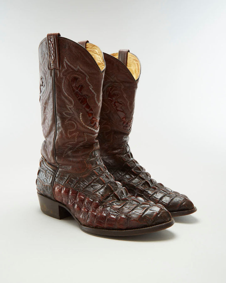 Vintage Rudel Brown Leather Alligator Western Boots US