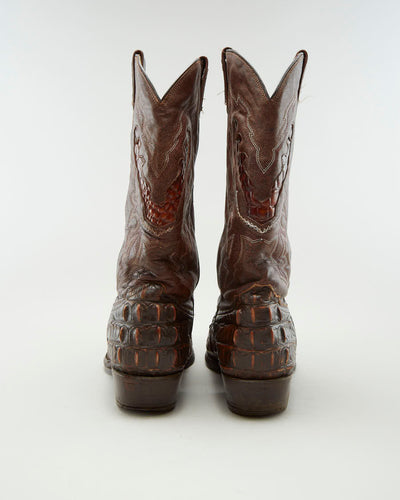 Vintage Rudel Brown Leather Alligator Western Boots - US 11.5