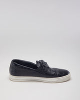 Versace Black Leather Medusa Embellished Slip On Shoes - UK 9.5
