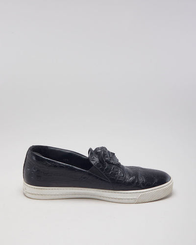 Versace Black Leather Medusa Embellished Slip On Shoes - UK 9.5