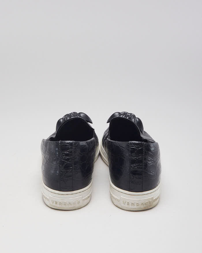 Versace Black Leather Medusa Embellished Slip On Shoes - UK 9.5