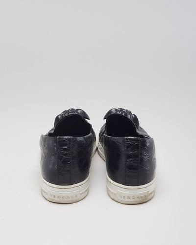 Versace Black Leather Medusa Embellished Slip On Shoes - UK 9.5