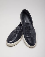 Versace Black Leather Medusa Embellished Slip On Shoes - UK 9.5