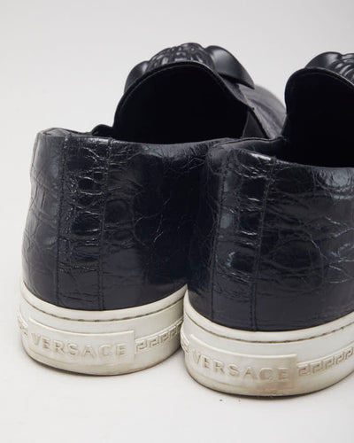 Versace Black Leather Medusa Embellished Slip On Shoes - UK 9.5