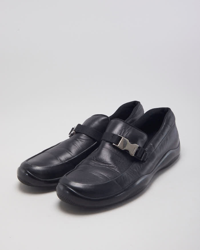 Prada Black Leather Slip On Loafers - UK 7.5