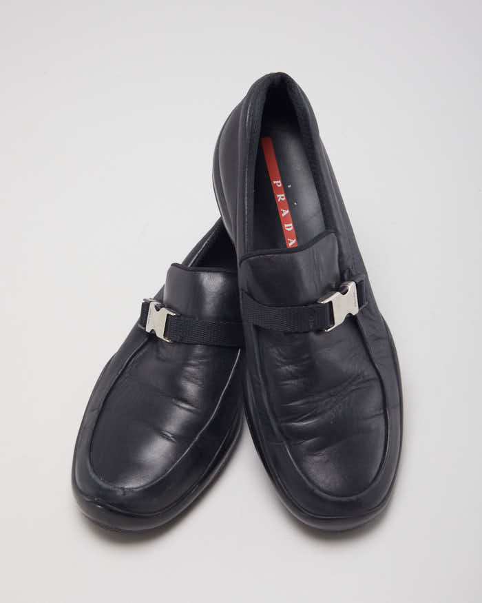 Prada Black Leather Slip On Loafers - UK 7.5
