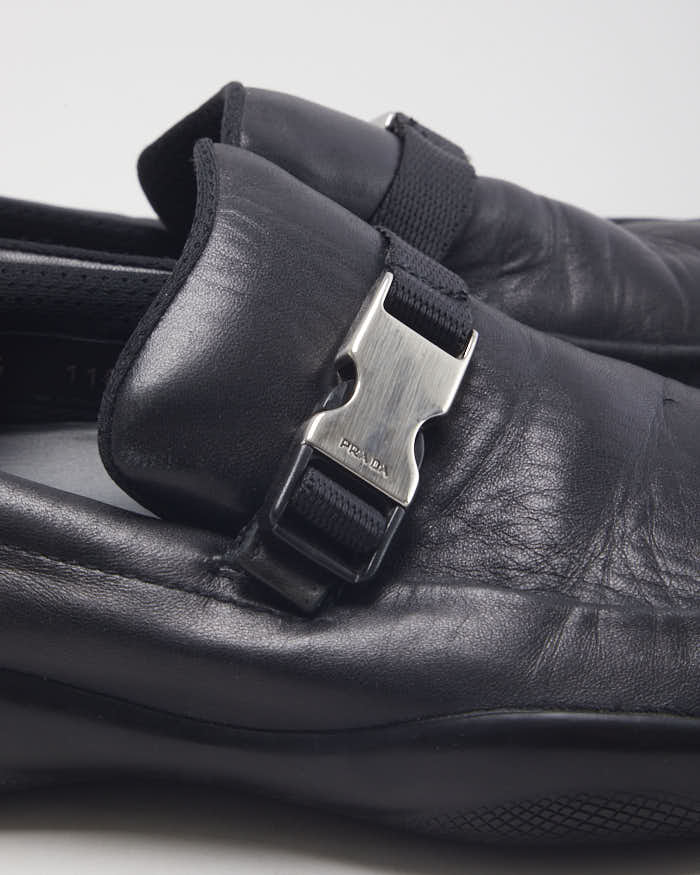 Prada Black Leather Slip On Loafers - UK 7.5