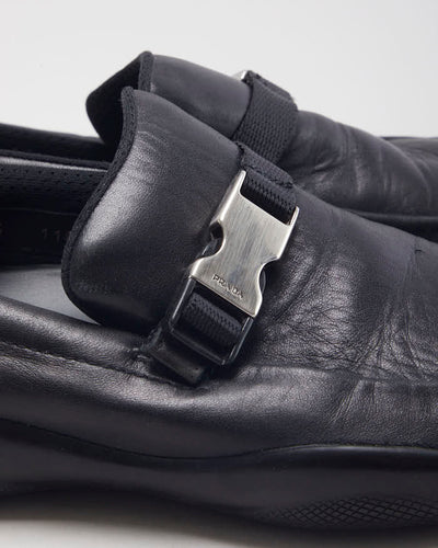 Prada Black Leather Slip On Loafers - UK 7.5
