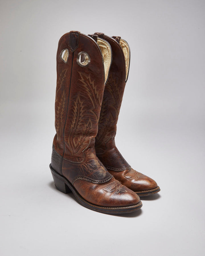Vintage Leather Tall Cowboy Boots - UK 9