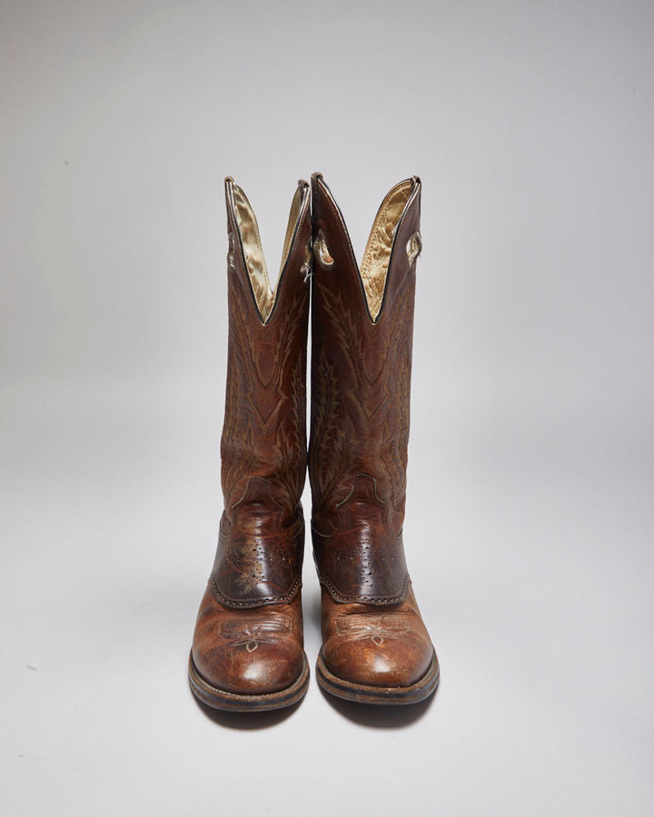 Vintage Leather Tall Cowboy Boots - UK 9