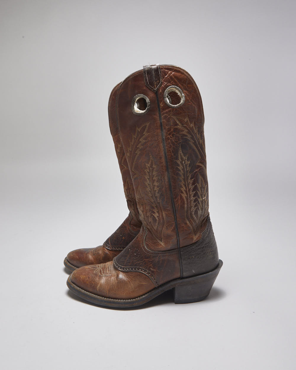 Vintage Leather Tall Cowboy Boots - UK 9