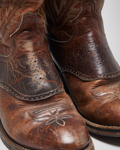 Vintage Leather Tall Cowboy Boots - UK 9