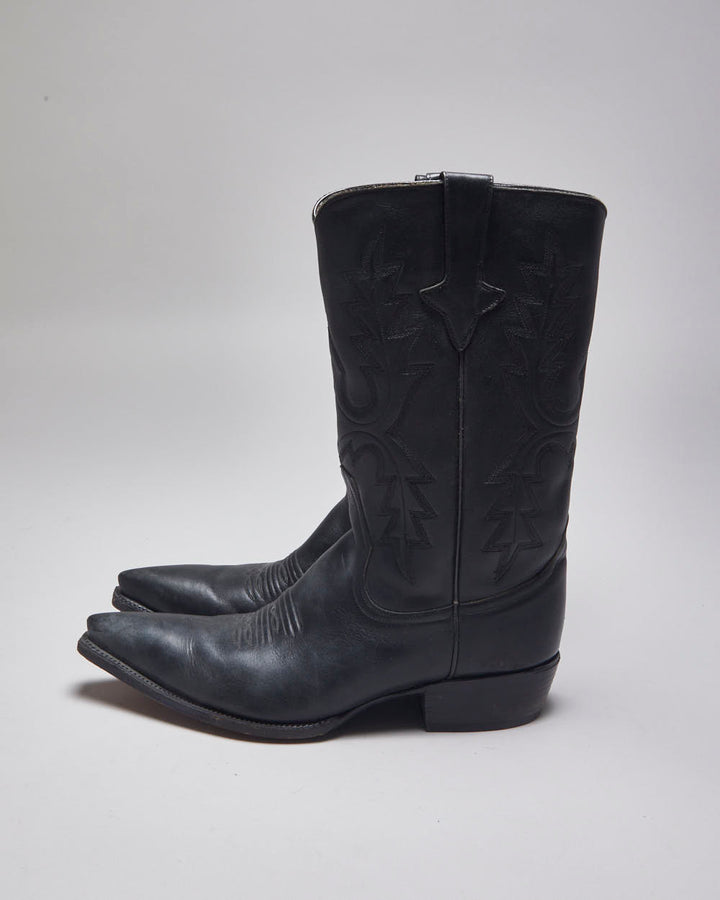 Vintage Zodiac Black Leather Cowboy Boots - UK 11