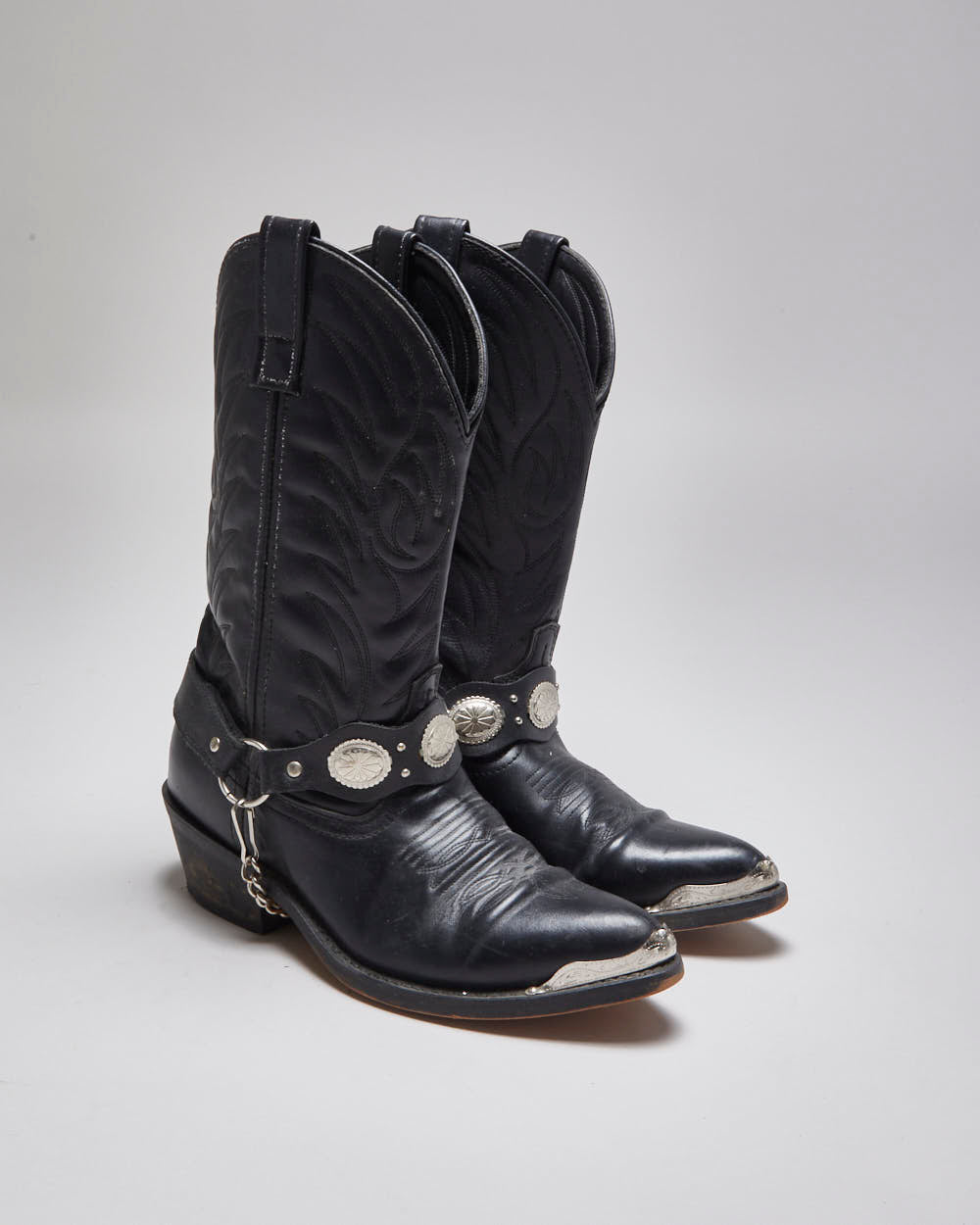 Vintage Black Leather Cowboy Boots - UK 7