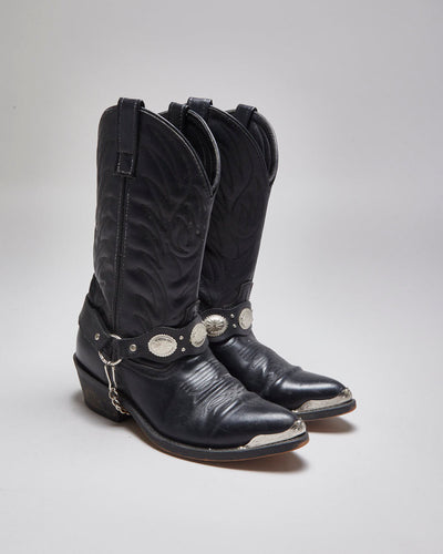 Vintage Black Leather Cowboy Boots - UK 7