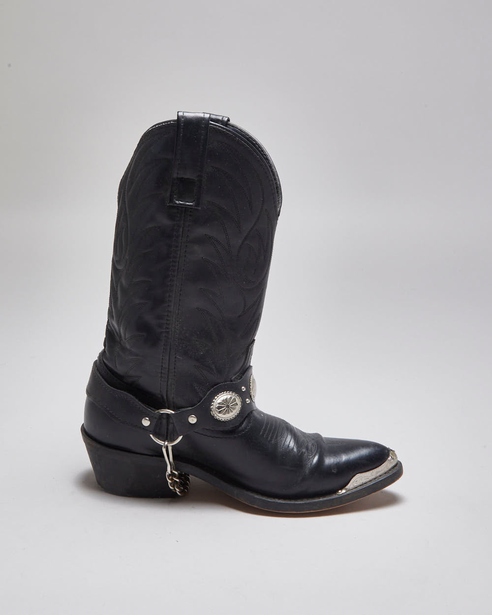Vintage Black Leather Cowboy Boots - UK 7