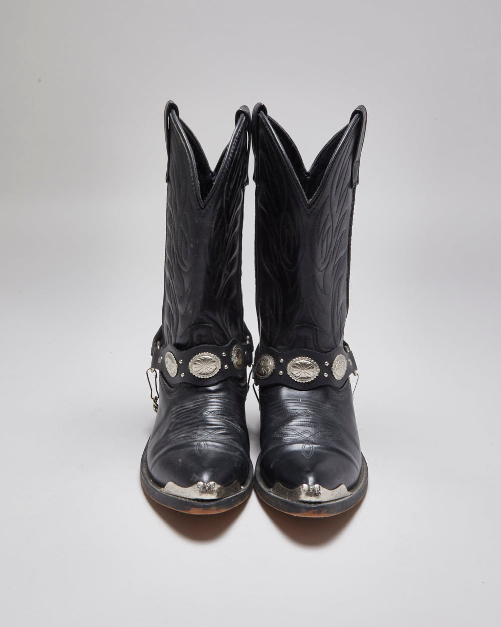 Vintage Black Leather Cowboy Boots - UK 7