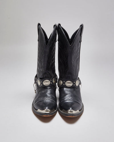 Vintage Black Leather Cowboy Boots - UK 7