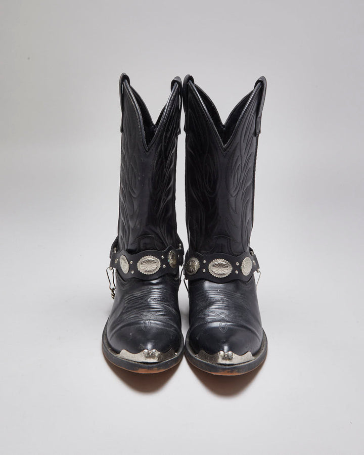 Vintage Black Leather Cowboy Boots - UK 7
