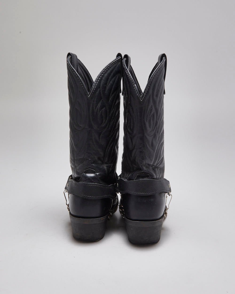 Vintage Black Leather Cowboy Boots - UK 7