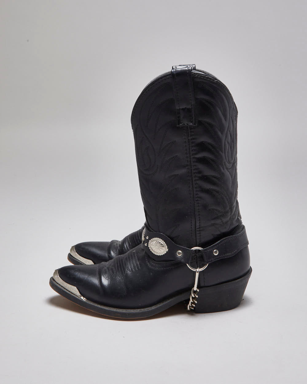Vintage Black Leather Cowboy Boots - UK 7