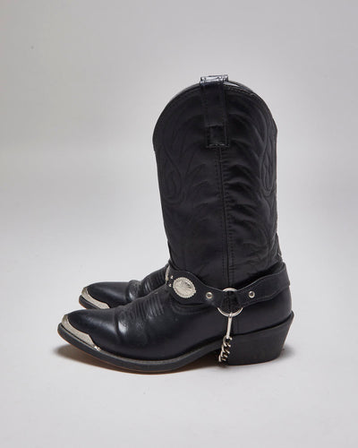 Vintage Black Leather Cowboy Boots - UK 7