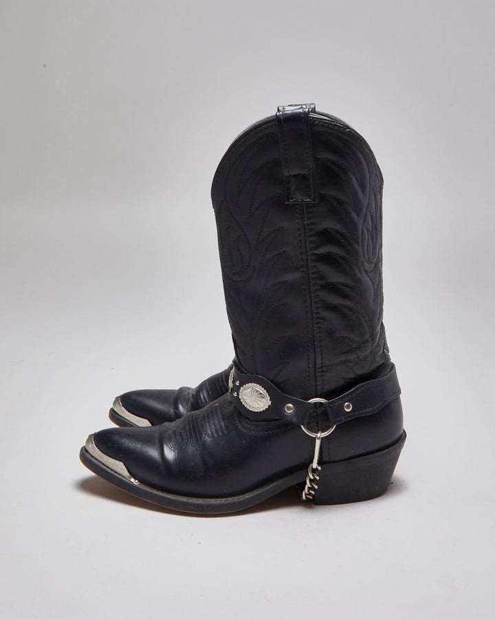 Vintage Black Leather Cowboy Boots - UK 7