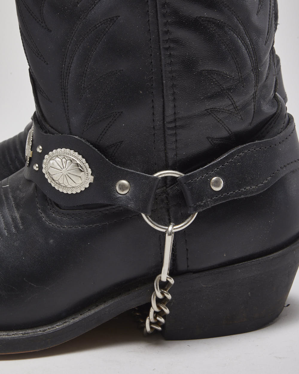 Vintage Black Leather Cowboy Boots - UK 7