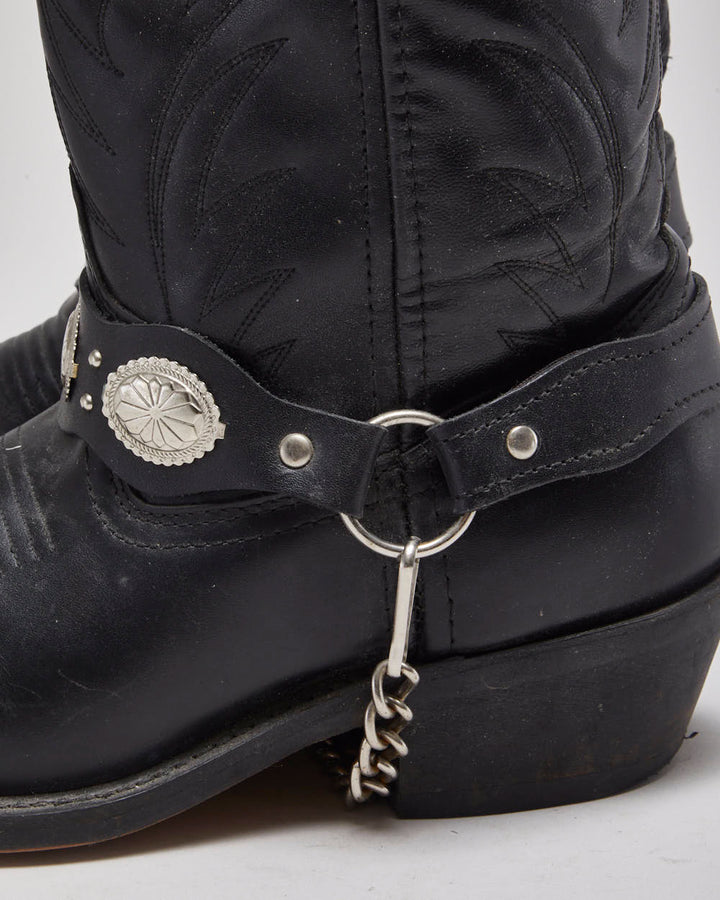 Vintage Black Leather Cowboy Boots - UK 7