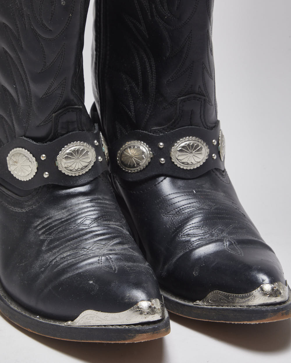 Vintage Black Leather Cowboy Boots - UK 7