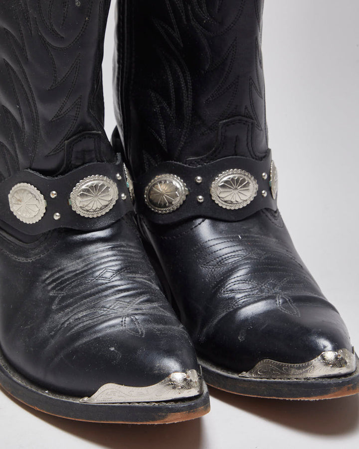 Vintage Black Leather Cowboy Boots - UK 7