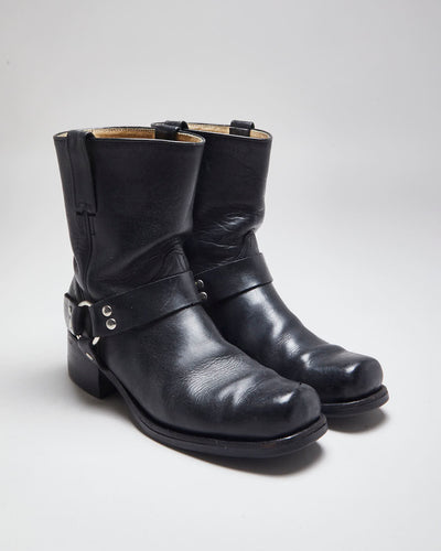 Vintage 90's Biker Leather Slip On Boots - UK 9.5