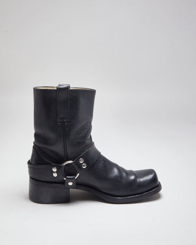 Vintage 90's Biker Leather Slip On Boots - UK 9.5