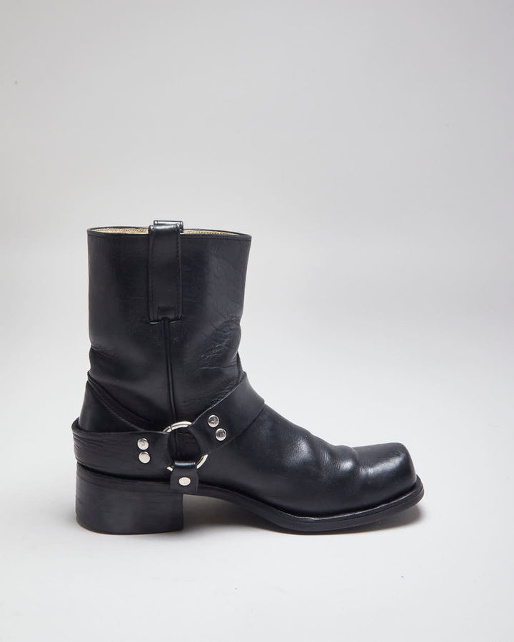 Vintage 90's Biker Leather Slip On Boots - UK 9.5
