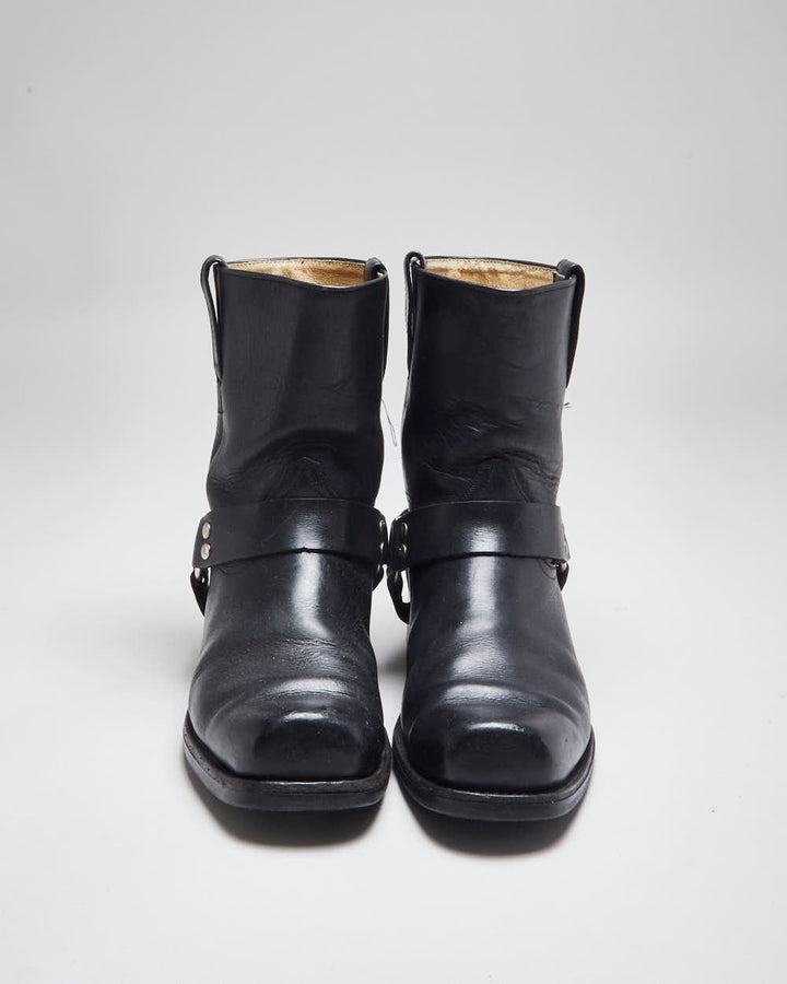 Vintage 90's Biker Leather Slip On Boots - UK 9.5