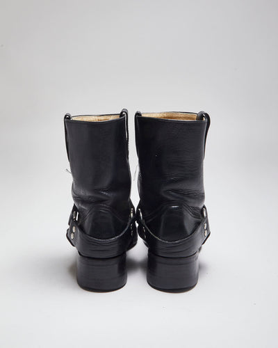 Vintage 90's Biker Leather Slip On Boots - UK 9.5