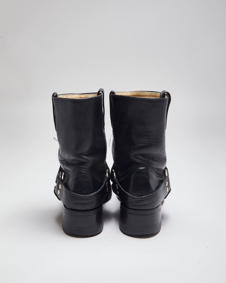Vintage 90's Biker Leather Slip On Boots - UK 9.5